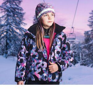 Roxy Jetty Girl Snowboarding Jacket Girls Dryflight XL 14 Black/Purple/pink logo